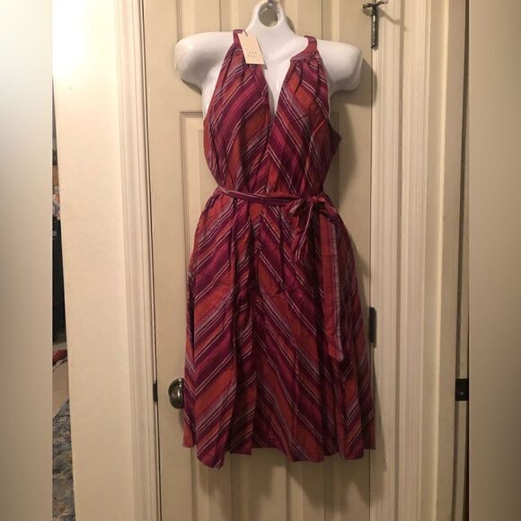 A New Day Sleeveless Belted Dress Multi Stripe , med (but can fit sm- la… - Picture 1 of 11